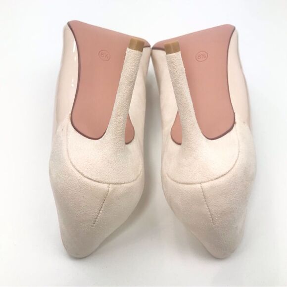 Coutgo Cream Patent Leather Faux Suede Pointed Toe Heels - Picture 10 of 11
